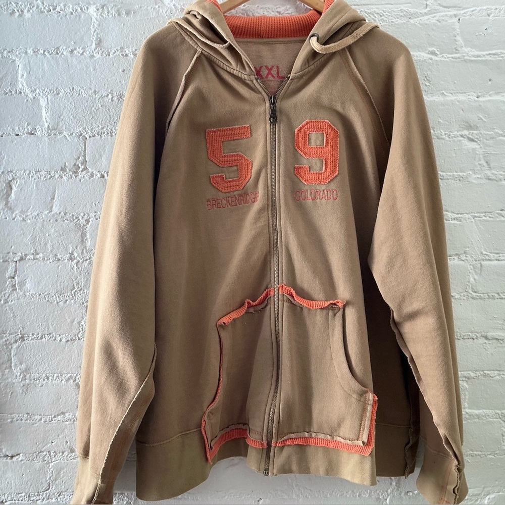 Vintage Ragwear Hoodie Mens XXL Brown Zip Brekenridge Colorado Skater Y2K Grunge
